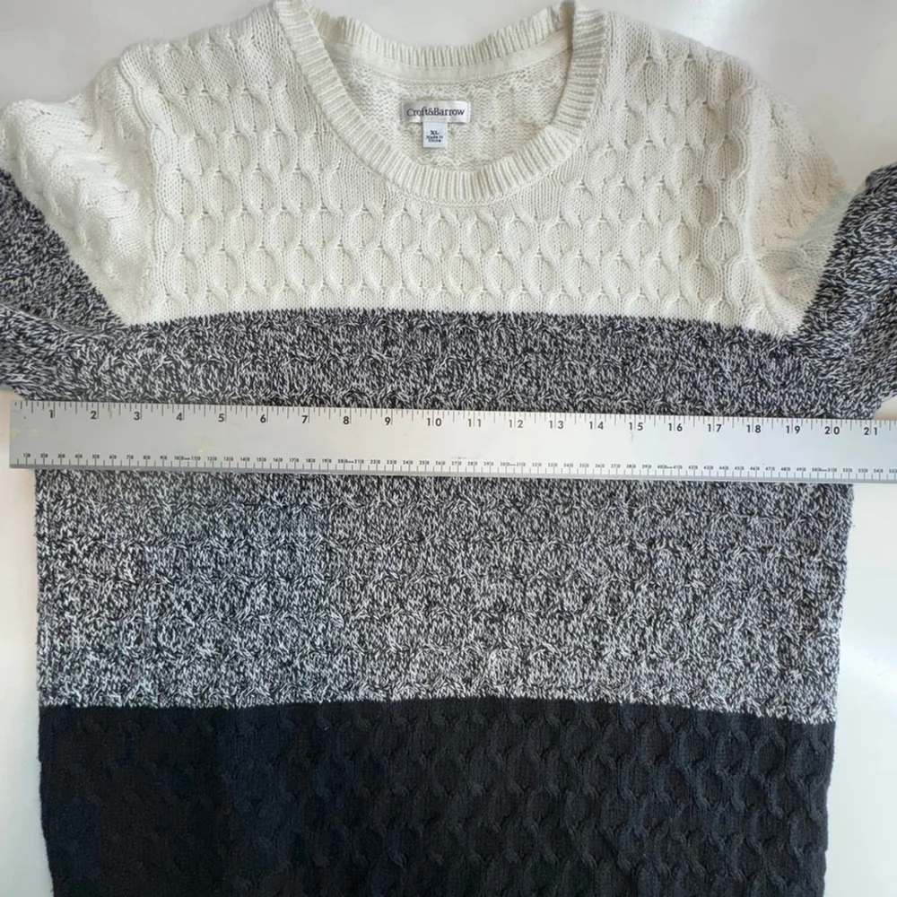 Croft & Barrow Sweater Womens XL Gray Colorblock Cable Knit Crew Neck Pullover